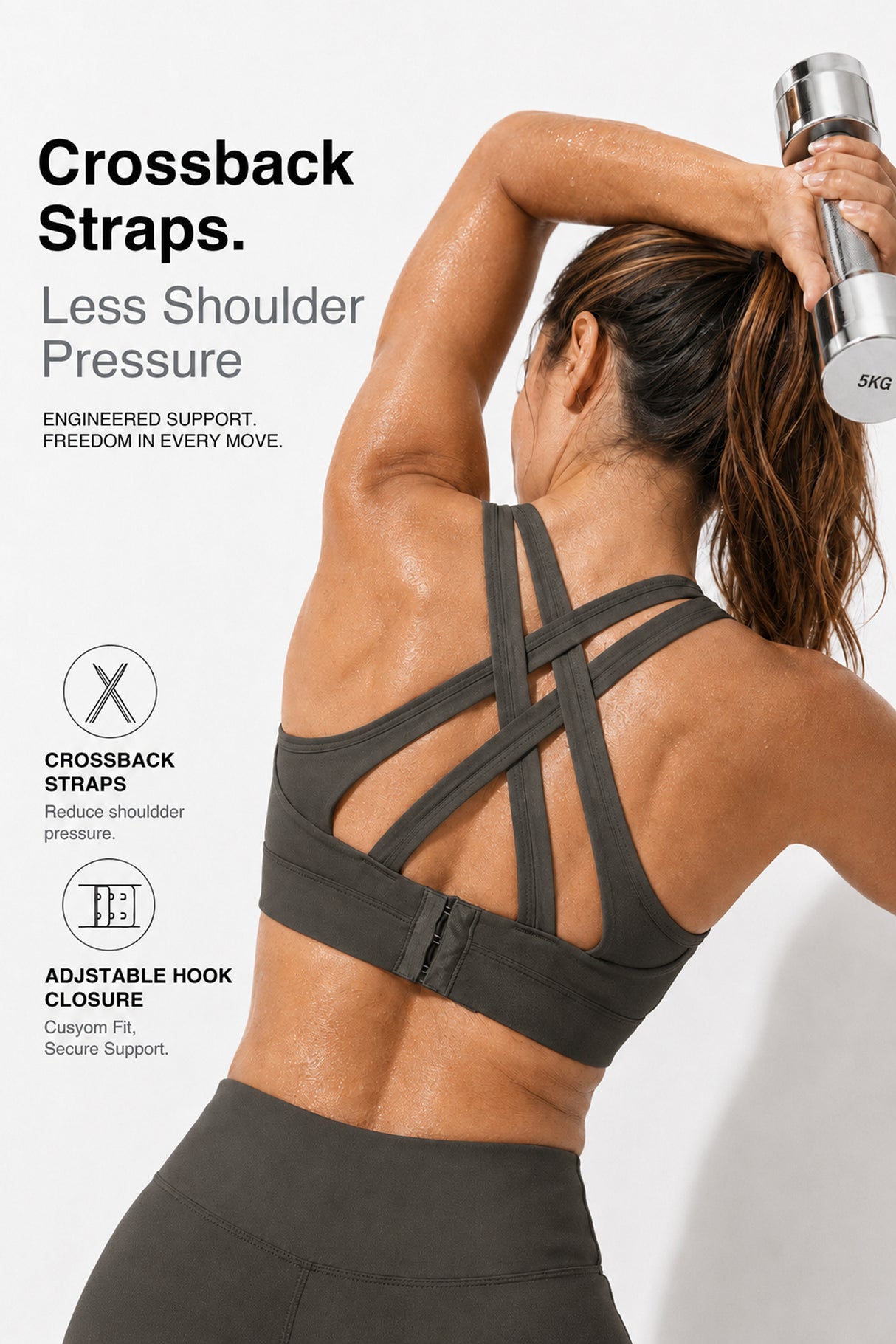 Sujetador para correr con relleno y espalda cruzada Power | Sujetador deportivo de alta sujeción para mujer 