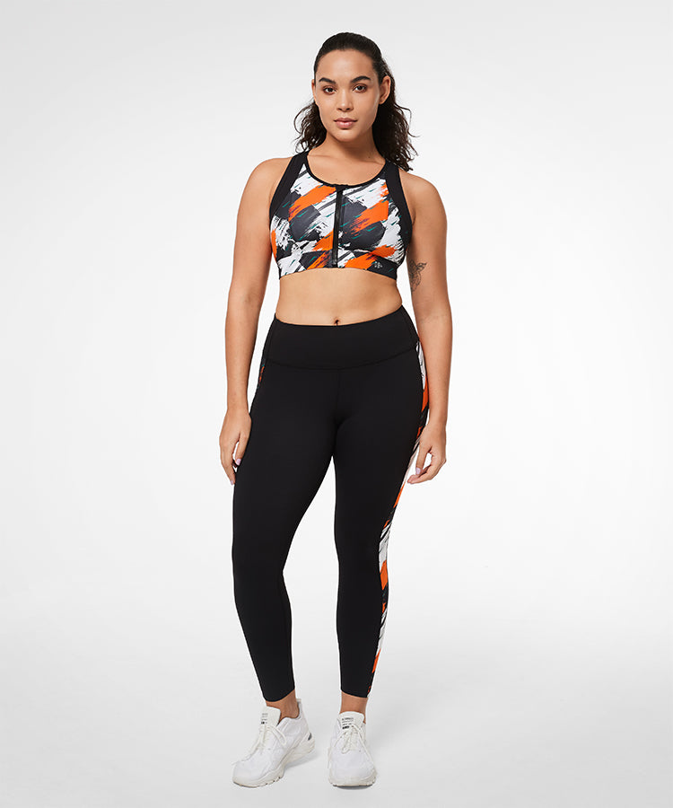 Echo Print Zip Perforated Racerback Padded Running Bra | Women's High Support Sports Bra