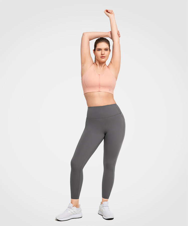 Echo Jacquard Mesh Dragkedja Fram Vadderad Löpar-BH | Sport-BH med Högt Stöd för Damer