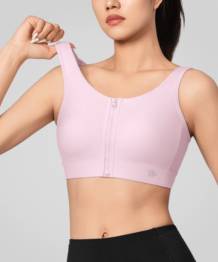Power Zip Front Wide Straps Sports Bra | Women's High Support Sports Bra