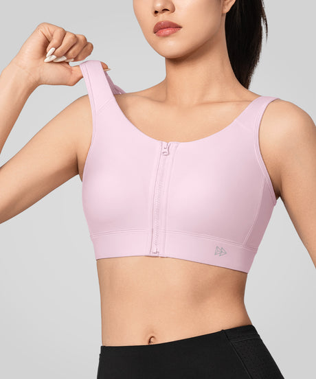 Power Zip Front Wide Straps Sports Bra | Women's High Support Sports Bra