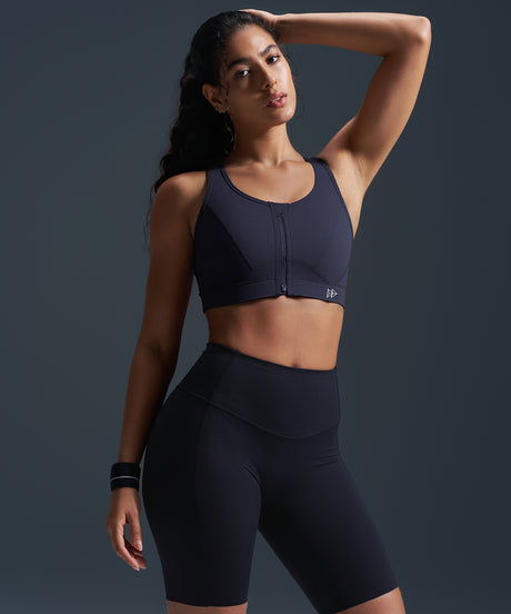 Enfold Zip Front Breathable Racerback High Impact Running Bra | Women's High Support Sports Bra