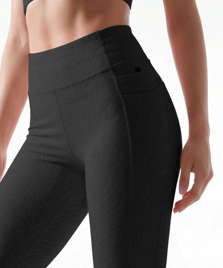 Black Textured High Impact Leggings With Pockets 25inches | High-Impact Support Best For Running, HIIT & Training