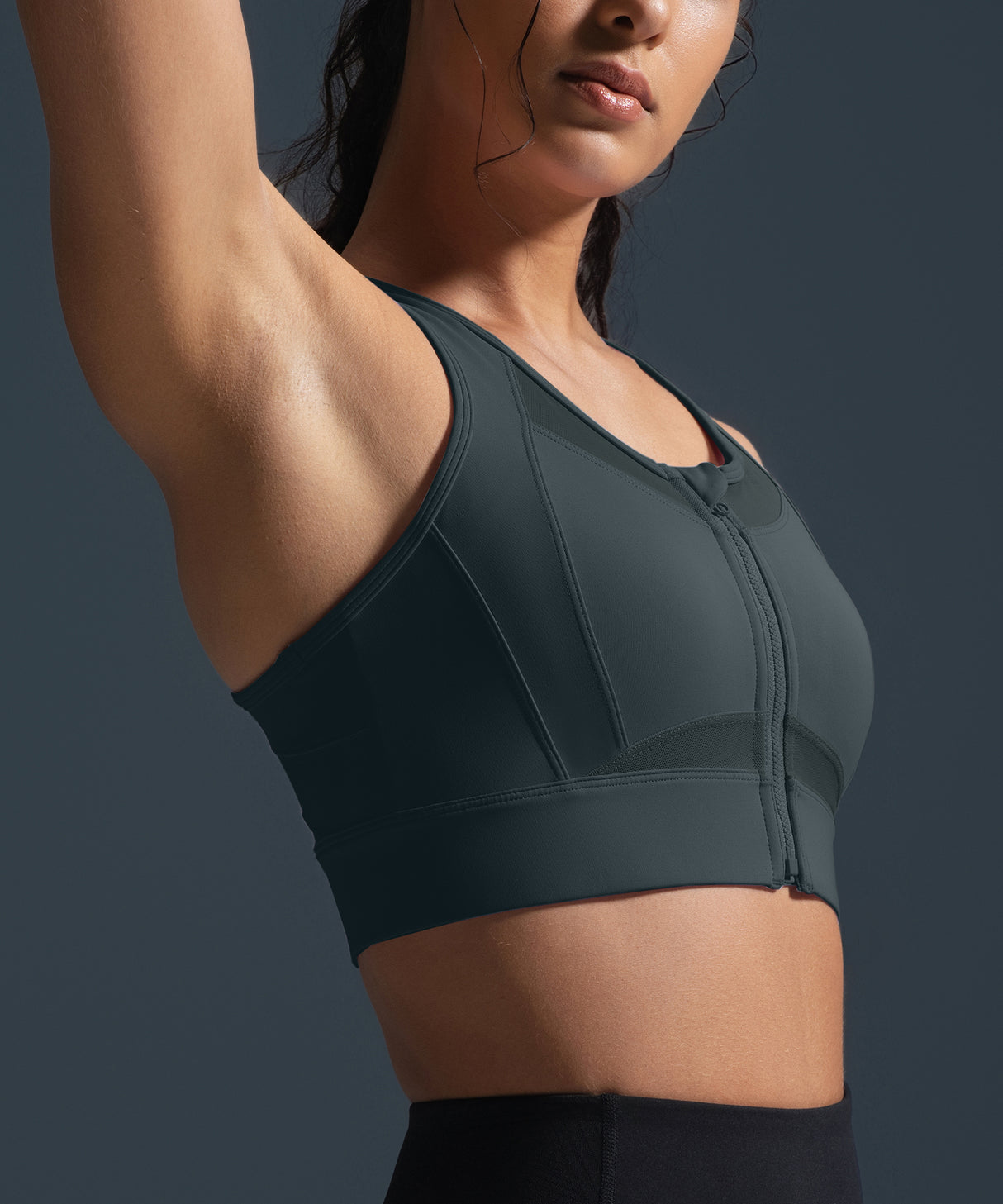 Sculpt Zip Mesh Racerback Vadderad Löpar-BH | Sport-BH med Högt Stöd för Damer