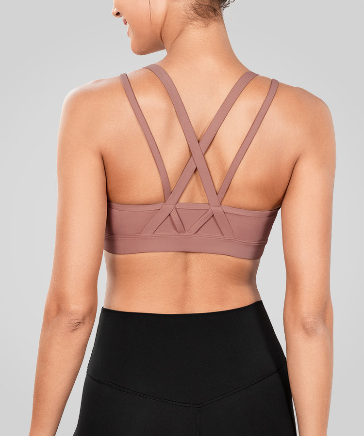 Echo Long Double Cross Straps Padded Yoga Bra | Women's Light Support Sports Bra