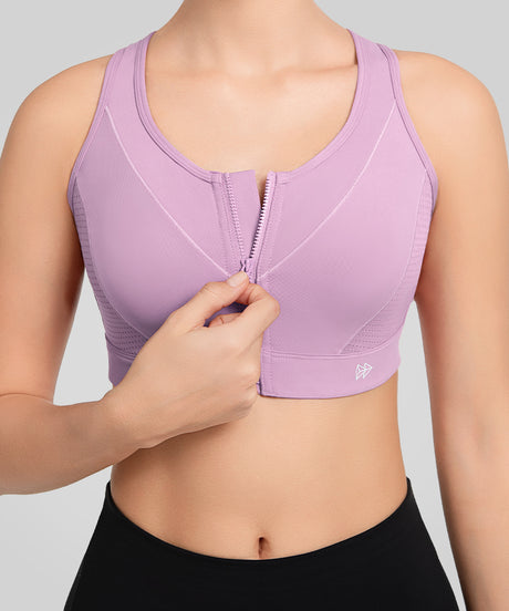 Power Zip Front Breathable Mesh Running Bra | Women's High Support Sports Bra