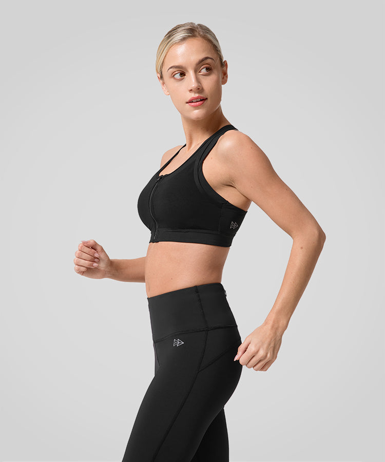 Power Zip Front Mesh Padded Running Bra | Damen Sport-BH mit starkem Halt