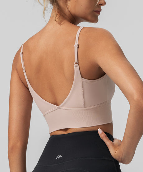 Echo V-ringad ribbad vadderad yoga-bh | Sport-bh med lätt stöd för kvinnor