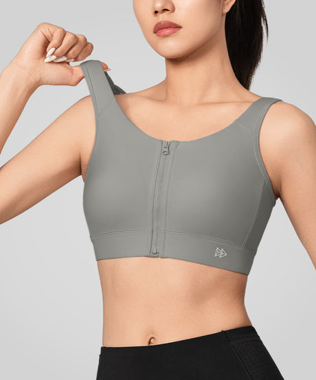 Power Zip Front Wide Straps Sports Bra | Women's High Support Sports Bra