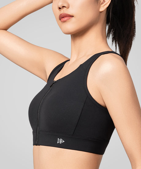 Power Zip Front Wide Straps Sports Bra | Women's High Support Sports Bra