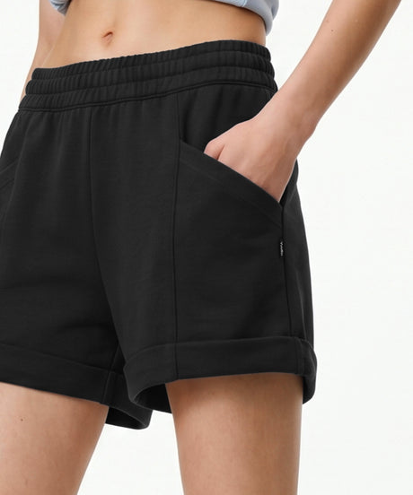 Anywhere Black Elastic Waistband & Adjustable Drawstring Multi-Pocket Shorts  | Women's Running Shorts