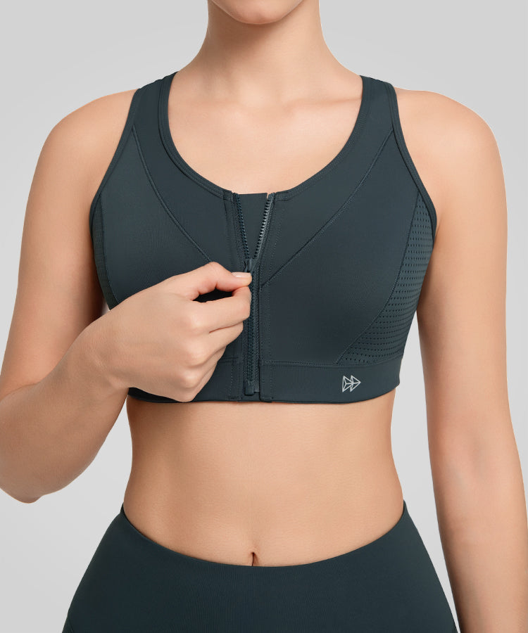 Power Plaid Mesh Stitch-featured Running Bra | Women's High Support Sports Bra