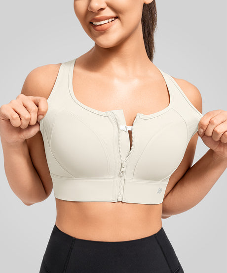 Power Zip Front Key Hole Back Sports Bra | Women's High Support Sports Bra