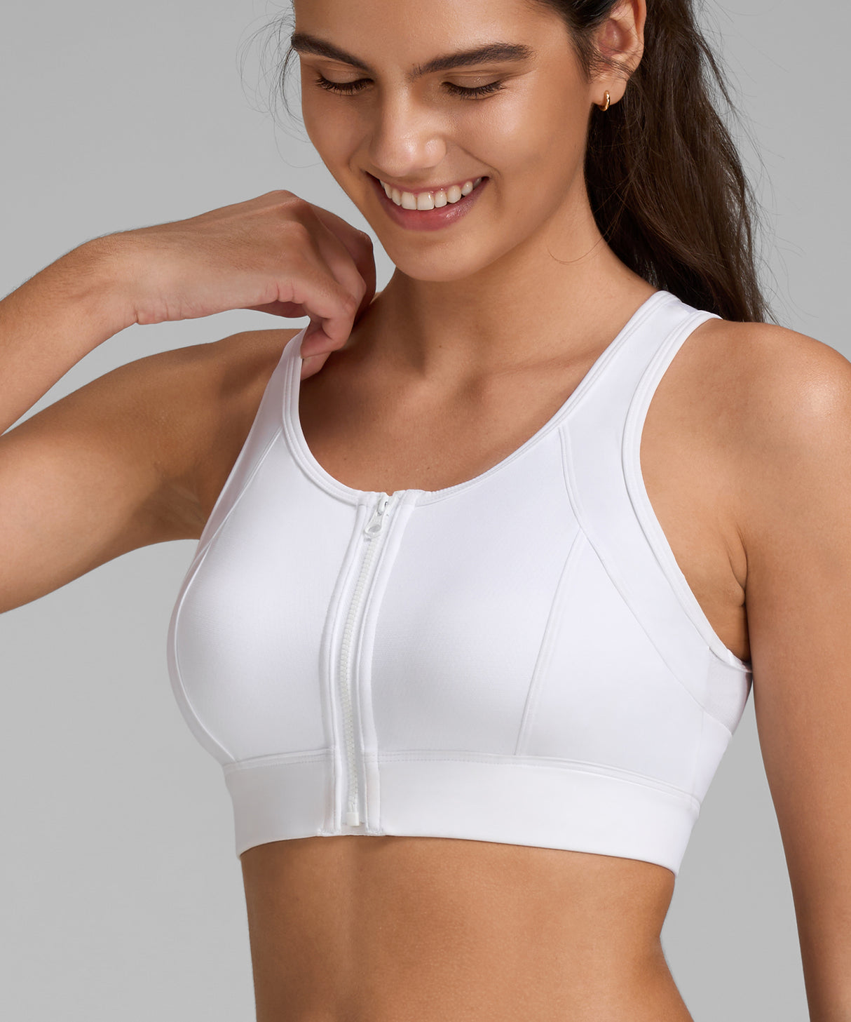 Power Cutout Racerback Zip Front Running Bra | Women's High Support Sports Bra