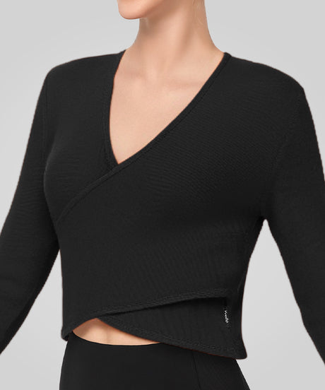 Anywhere V-neck Crisscross Fitted Ribbed Knit T-shirt| Women's Sports T-shirt