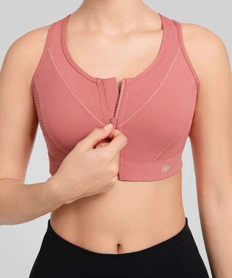 Power Zip Front Breathable Mesh Running Bra | Women's High Support Sports Bra