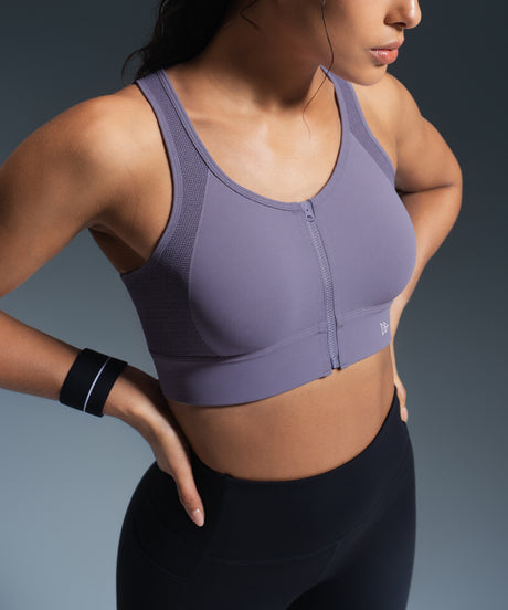 Enfold Zip Front Racerback Vadderad Löpar-BH | Sport-BH med Högt Stöd för Damer