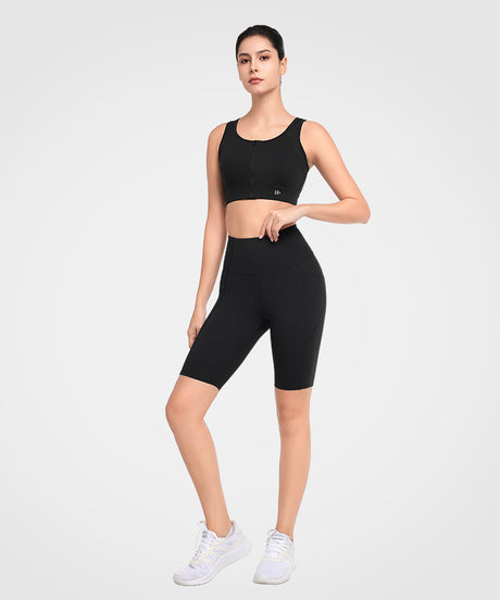 Echo biker shorts med hög midja, fickor och sidoperforering 20 cm | Damsportshorts med högt stöd