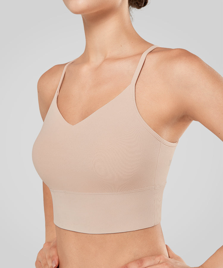 Echo V-Neck Ribbed Padded Yoga Bra | Women's Light Support Sports Bra