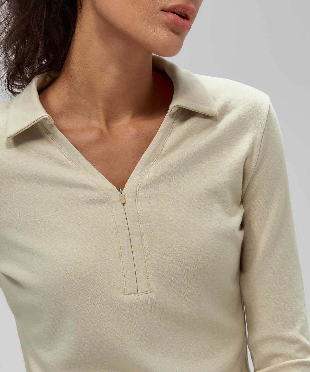 Anywhere Brushed Half-Zip Long Sleeve Crop Top | Women's Long Sleeve T-shirt