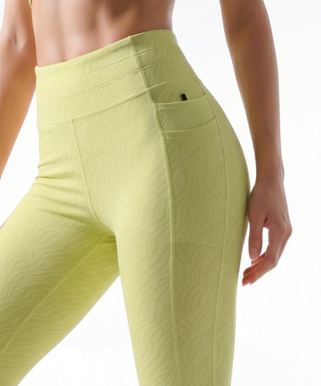 Yellow Textured High Impact Leggings With Pockets 25inches | High-Impact Support Best For Running, HIIT & Training
