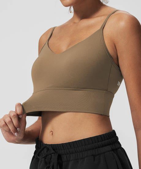 Echo V-ringad ribbad vadderad yoga-bh | Sport-bh med lätt stöd för kvinnor
