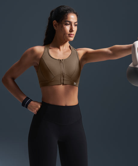 Enfold Zip Front Mesh Racerback Vadderad Löpar-BH | Sport-BH med Högt Stöd för Damer