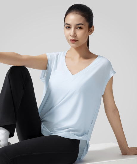 Anywhere Knotted V-neck Loose-fitting T-shirt| Women's Short Sleeve T-shirt