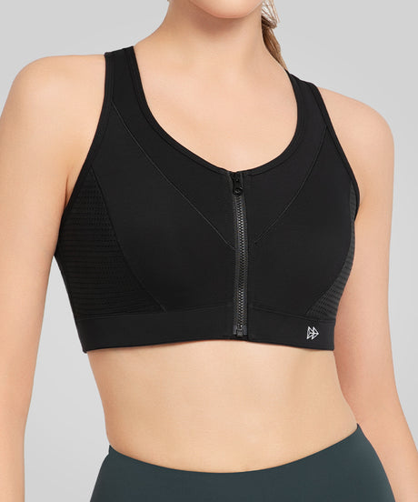 Power Zip Front Breathable Mesh Running Bra | Women's High Support Sports Bra