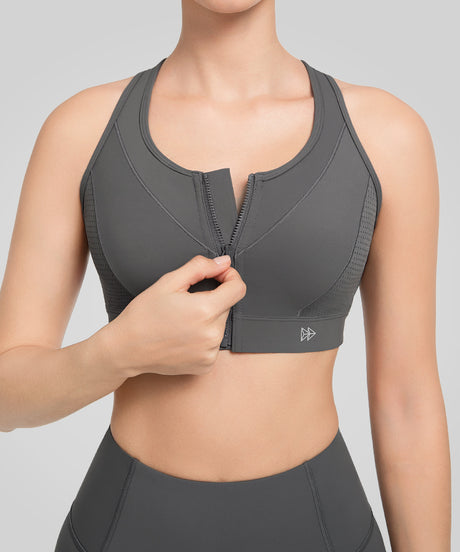 Power Zip Front Breathable Mesh Running Bra | Women's High Support Sports Bra