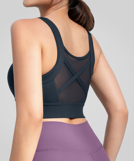 Anywhere Square Neckline Cross-back Mesh Yoga Bra| Women's Light Support Sports Bra