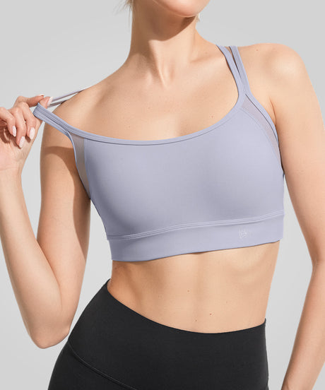 Anywhere Double Crisscross Strap Sheer Mesh Yoga Bra| Women's Light Support Sports Bra