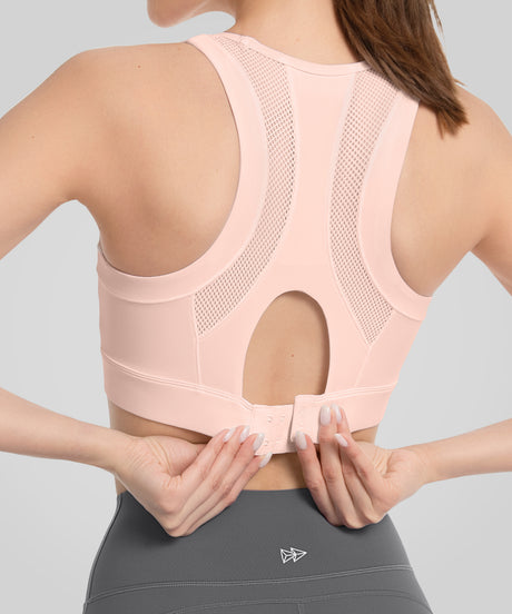 Sujetador deportivo de malla frontal con corte arqueado | Sujetador deportivo de alta sujeción para mujer