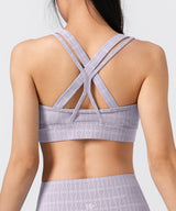 Power Zip Front Jacquard Pattern Crisscross Full Coverage Running Bra| Women's High Support Sports Bra
