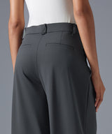 Pantalones de traje modernos, largos, holgados y plisados con pierna ancha | Pantalones de sujeción ligera para mujer