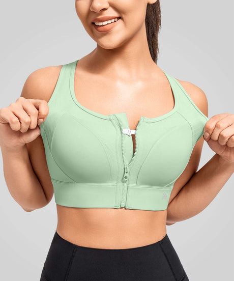 Power Zip Front Key Hole Back Sports Bra | Women's High Support Sports Bra