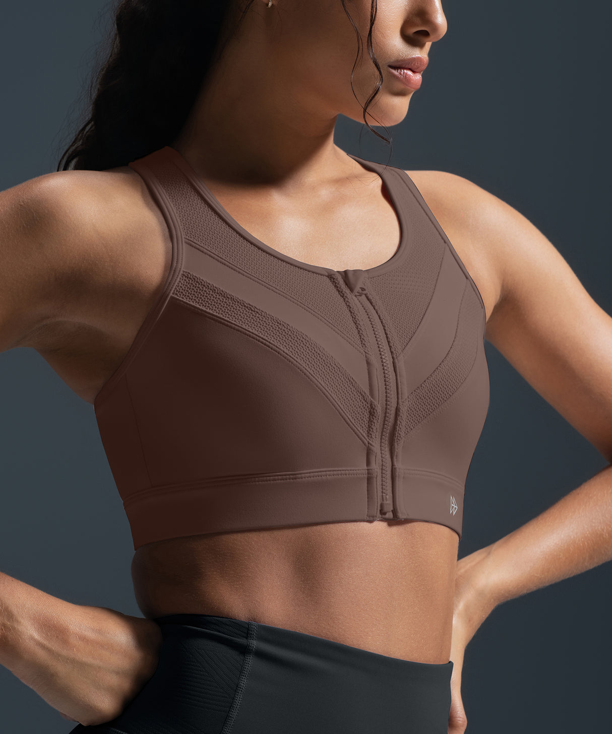 Enfold Zip Mesh Padded Running Bra | Women's High Support Sports Bra