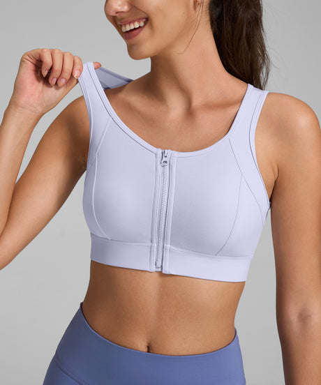 Sujetador deportivo Power Cutout con espalda nadadora y cremallera frontal | Sujetador deportivo de alta sujeción para mujer