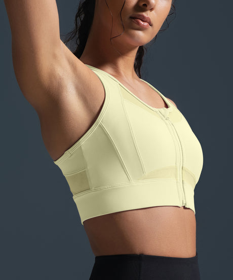 Sujetador para correr con relleno y espalda cruzada de malla con cremallera Sculpt | Sujetador deportivo de alta sujeción para mujer