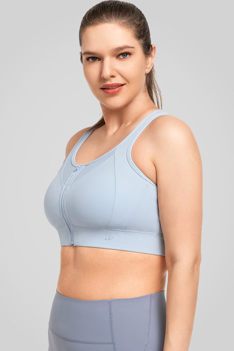 Sujetador deportivo Echo de malla jacquard con cremallera frontal y relleno | Sujetador deportivo de alta sujeción para mujer
