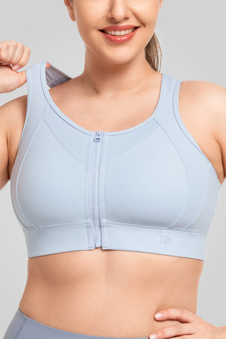 Sujetador deportivo Echo de malla jacquard con cremallera frontal y relleno | Sujetador deportivo de alta sujeción para mujer