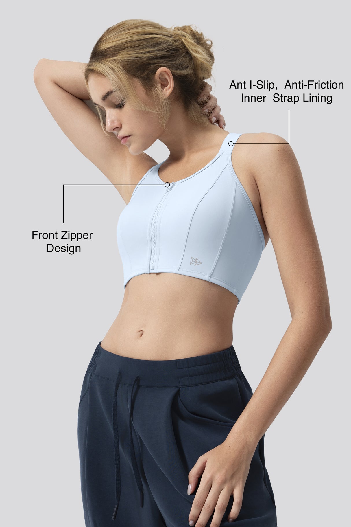 Justerbar sport-bh med Power Zip och framsida | Sport-bh med högt stöd för kvinnor