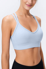 Anywhere™ V-Neck Double Straps Removable Cups Yoga Bra Pink Blue | Women's Light Support Sports Bra