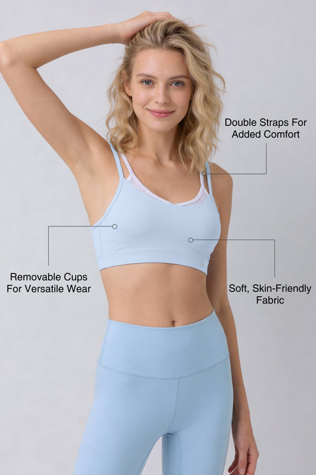 Anywhere™ Double Straps Removable Cups Mesh Yoga Bra | Women's Light Support Sports Bra