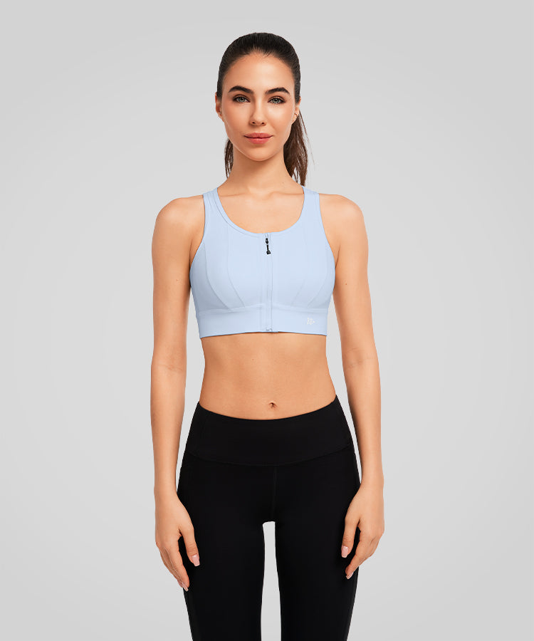 Echo Front Zip Perforerad Solid Vadderad Löpar-BH | Sport-BH med Högt Stöd för Damer
