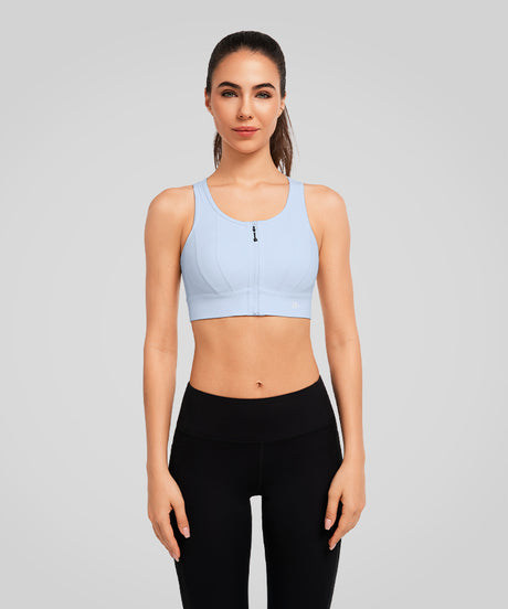 Echo™ Front Zip Perforated Solid Padded Running Bra | Women's High Support Sports Bra - image 23