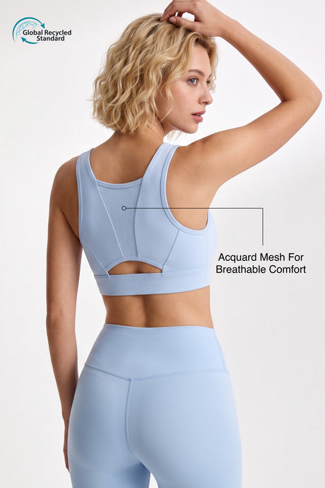 Power™ Front-Zip Jacquard Mesh Longline Sports Bra | High-Impact Support for Running, HIIT & Training