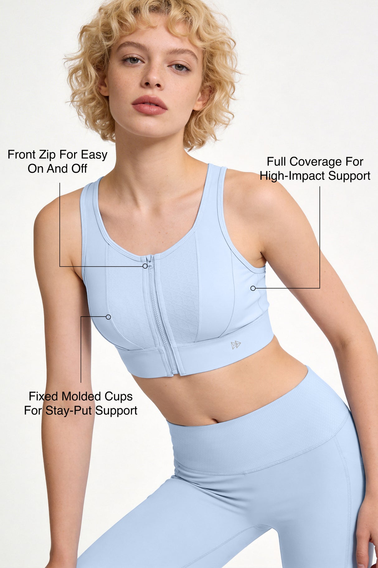 Power™ Front-Zip Jacquard Mesh Longline Sports Bra | High-Impact Support for Running, HIIT & Training