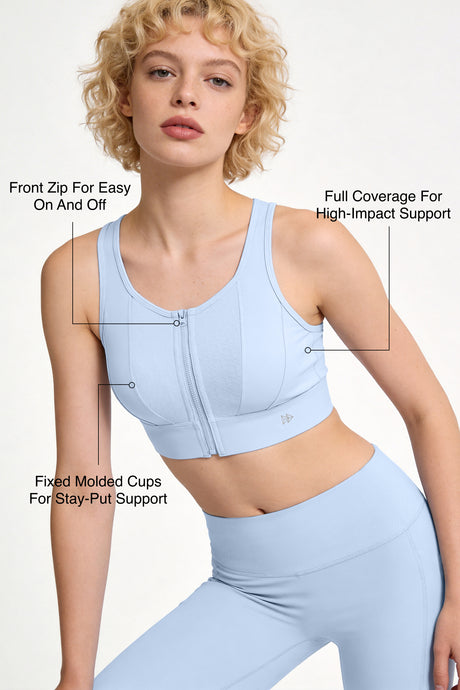 Power™ Front-Zip Jacquard Mesh Longline Sports Bra | High-Impact Support for Running, HIIT & Training