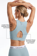 Anywhere™ Removable Cups Racerback Longline Light Support Bra | Women's Light Support Sports Bra Best For Yoga, HIIT